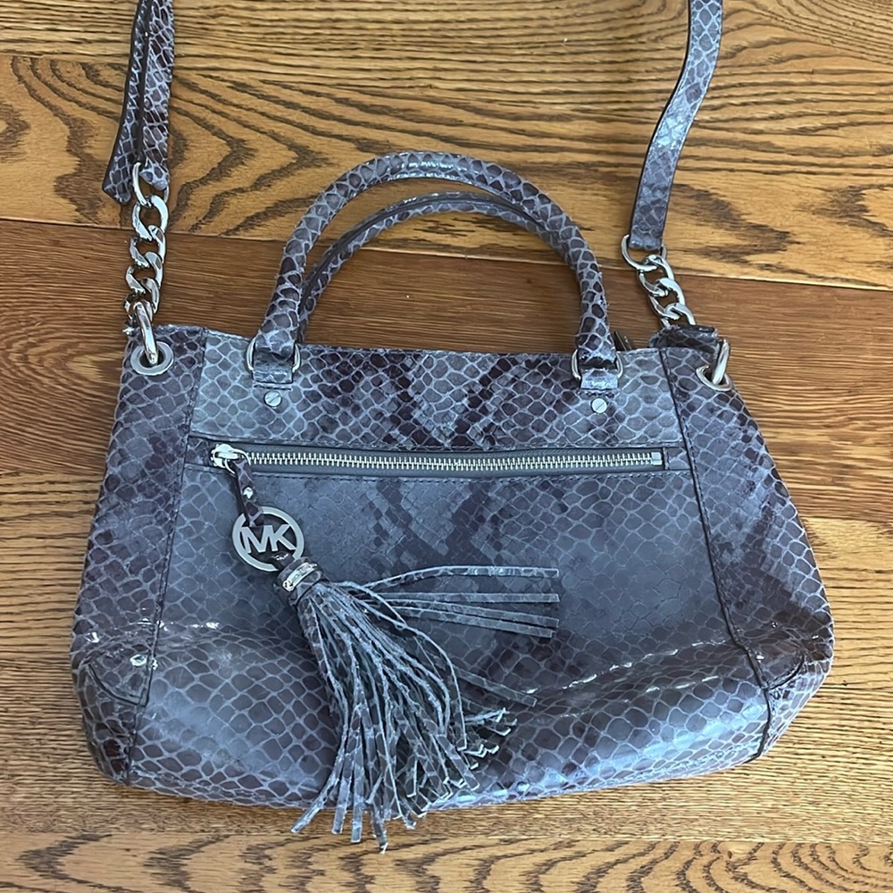 Michael Kors gray Snakeskin style hand bag purse